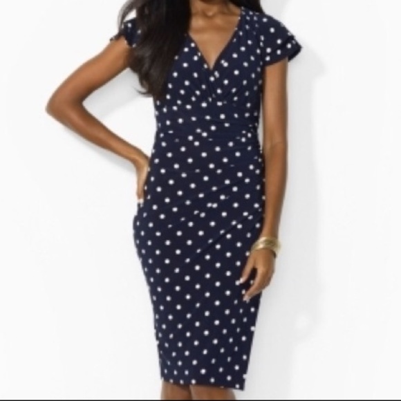 ralph lauren navy polka dot dress